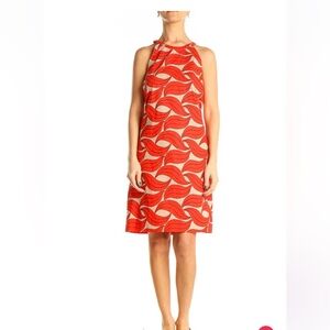 Ann Taylor Red Leaf Polka Dot Cotton High Neck Sheath Dress size 4
